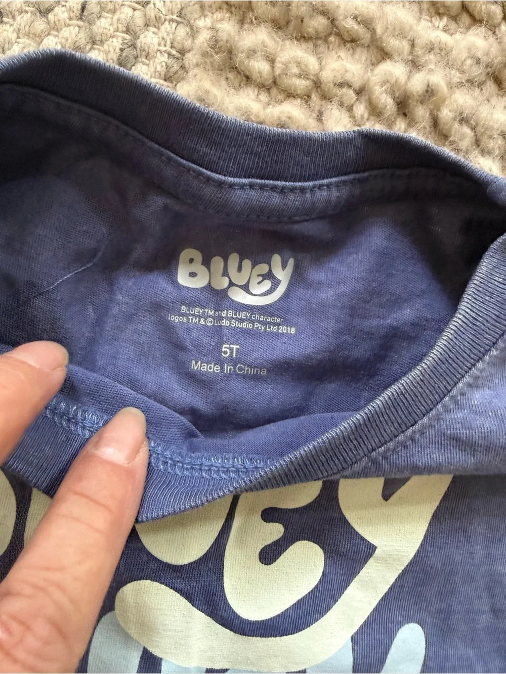 Bluey 5T licensed short sleeve T-shirt, blue and gray new tags, gender neutral